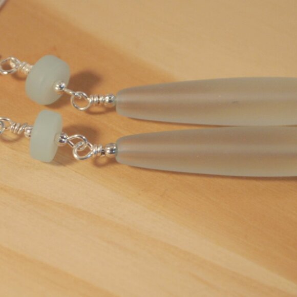 Long Sea Glass Drop Earrings Beach Statement Pierced or Clip-on Earrings - Picture 4 of 11
